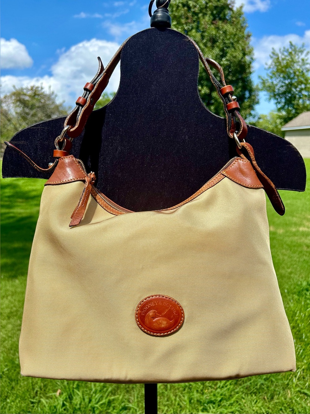 Dooney & Bourke Beige and Brown Nylon Erica Shoulder Bag